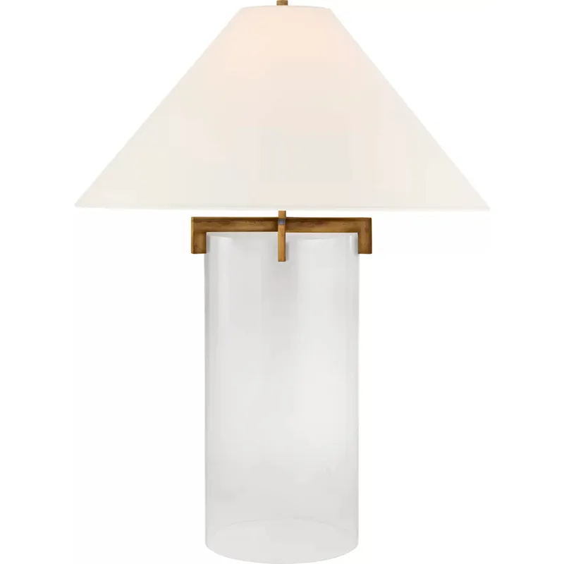 J. Randall Powers Brooks 30 inch 100 watt Gilded Iron Table Lamp Portable Light in Linen, Gilded Iron and Crystal