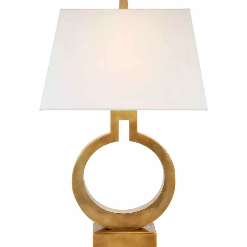Chapman & Myers Ring 21 inch 75 watt Antique-Burnished Brass Table Lamp Portable Light in Linen, Small
