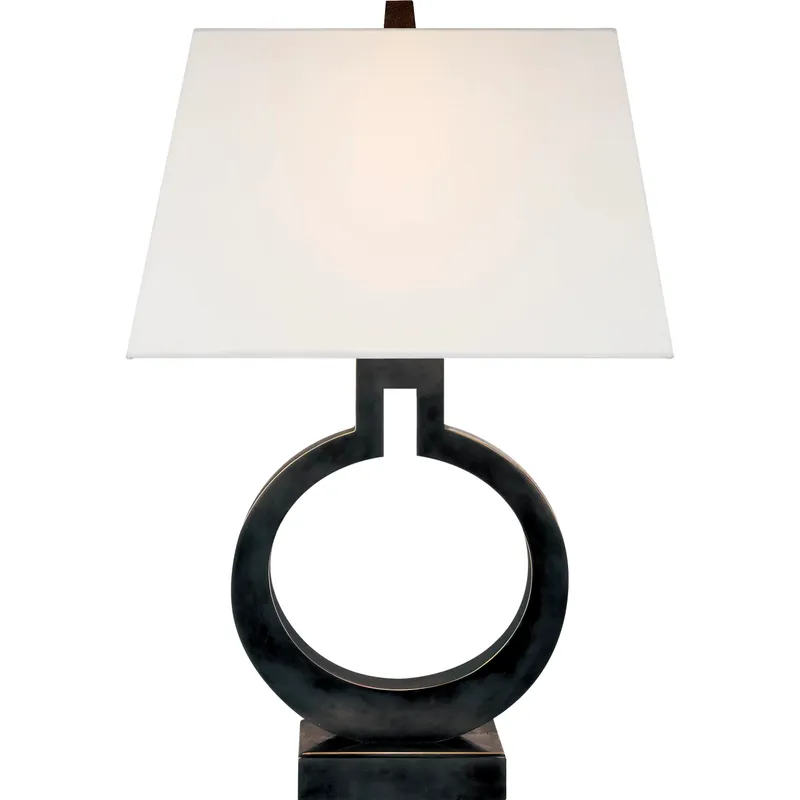 Chapman & Myers Ring 21 inch 75 watt Bronze Table Lamp Portable Light in Linen, Small