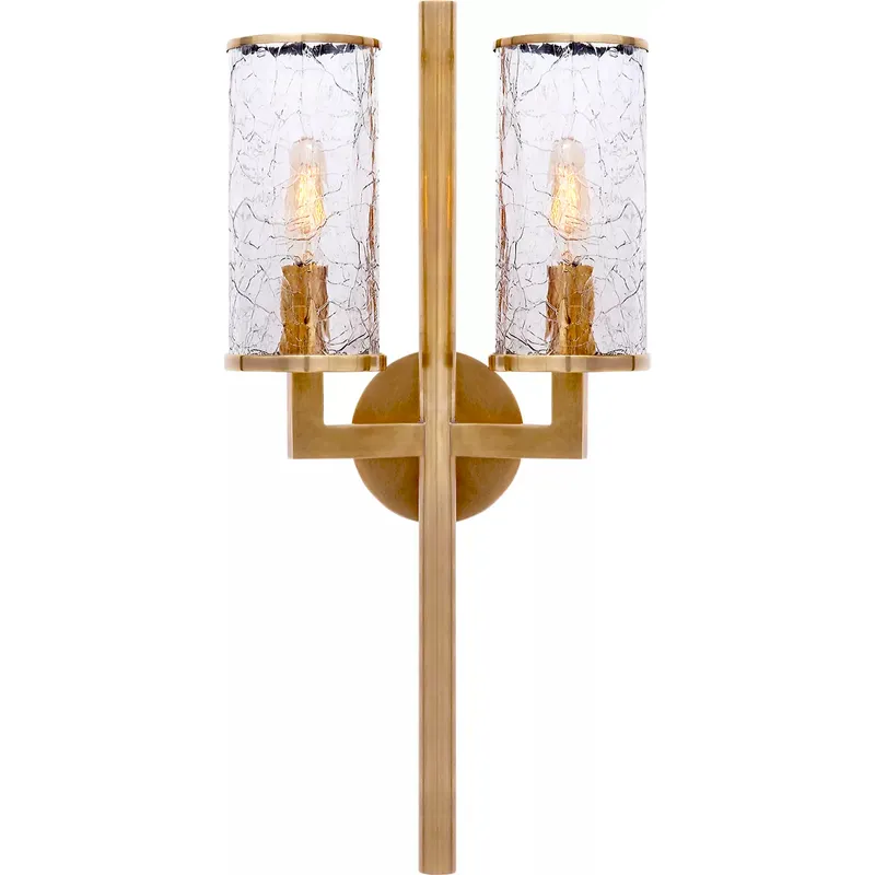 Kelly Wearstler Liaison 2 Light 9.5 inch Antique-Burnished Brass Double Sconce Wall Light in Crackle Glass