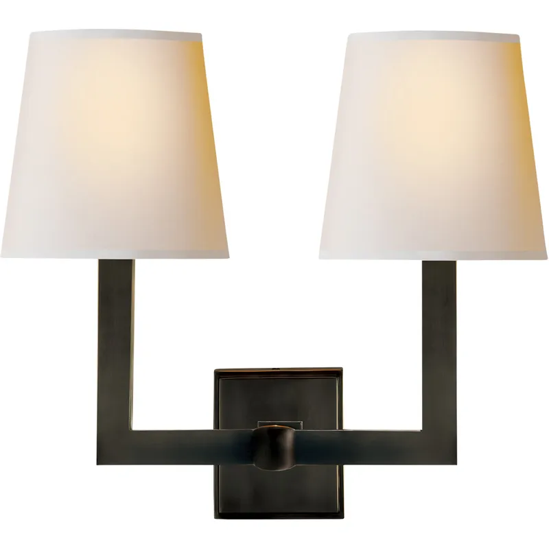 Chapman & Myers Square Tube 2 Light 15 inch Bronze Double Sconce Wall Light in Natural Paper 1