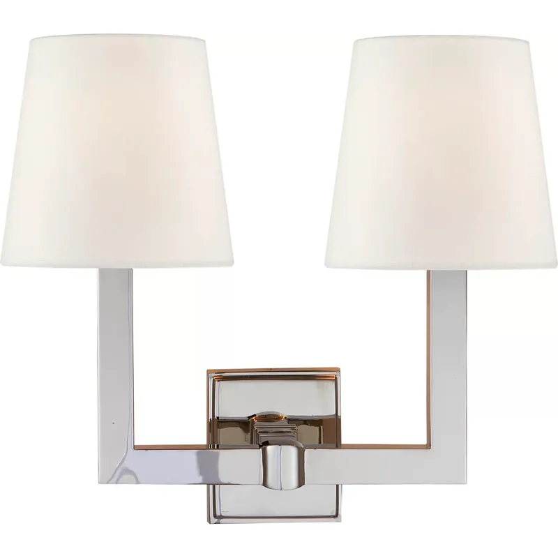 Chapman & Myers Square Tube 2 Light 15 inch Polished Nickel Double Sconce Wall Light in Linen 1