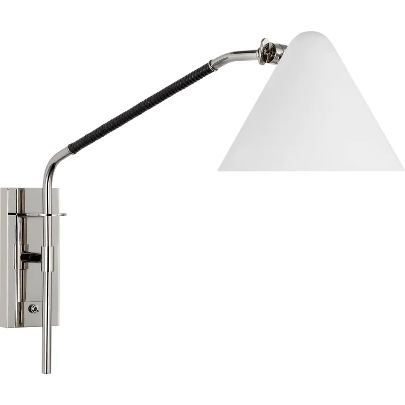 Amber Lewis Laken LED 8.5 inch Polished Nickel and Black Rattan Articulating Wall Light, Medium