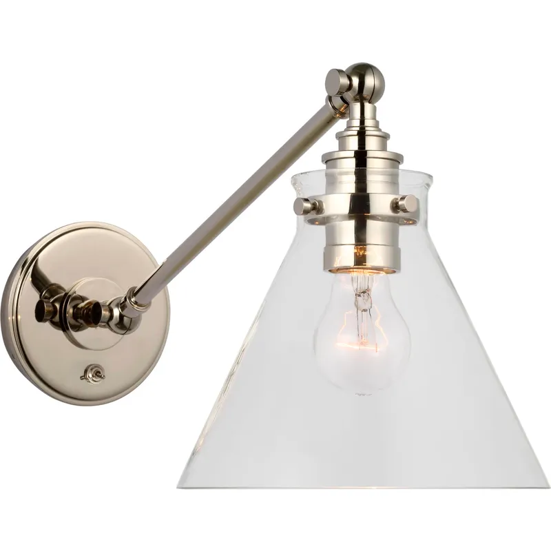 Chapman & Myers Parkington LED 8.5 inch Polished Nickel Single Library Wall Light in Clear Glass
