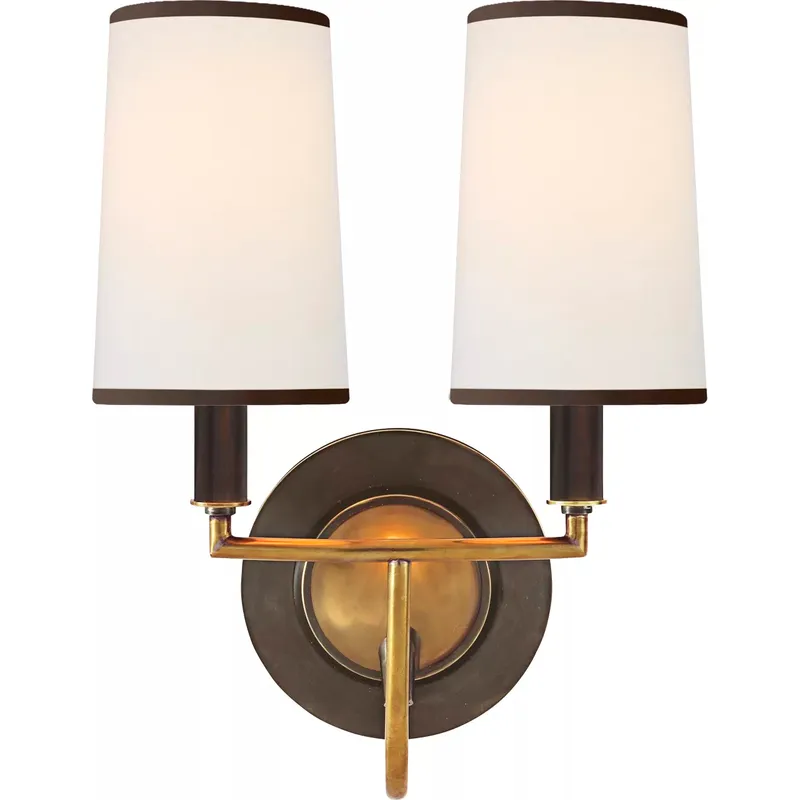Thomas O'Brien Elkins 2 Light 9.5 inch Bronze with Antique Brass Double Sconce Wall Light in Bronze and Hand-Rubbed Antique Brass, Linen with Black Trim