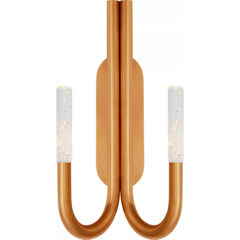 Kelly Wearstler Rousseau LED 10 inch Antique-Burnished Brass Double Wall Sconce Wall Light in Seeded Glass