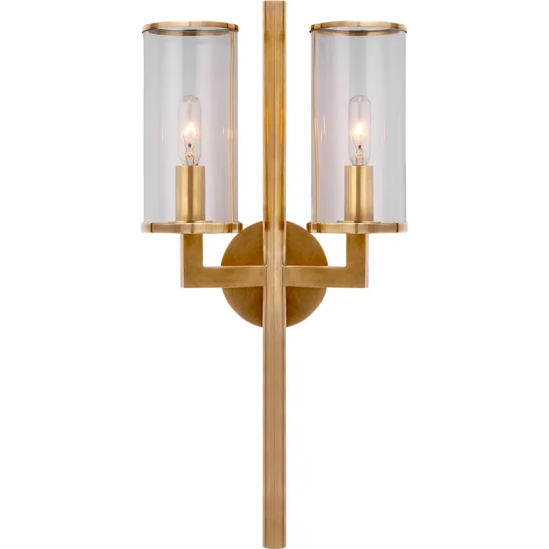 Kelly Wearstler Liaison 2 Light 9.5 inch Antique-Burnished Brass Double Sconce Wall Light in Clear Glass