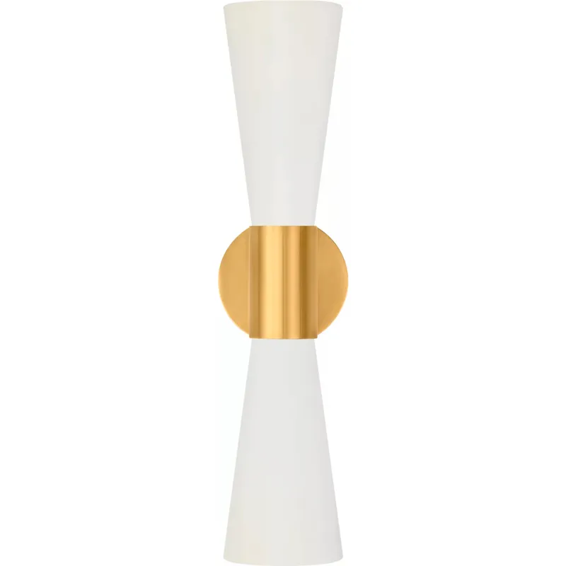 AERIN Clarkson 2 Light 4.5 inch Hand-Rubbed Antique Brass Narrow Sconce Wall Light in Hand-Rubbed Antique Brass and White, White, Medium