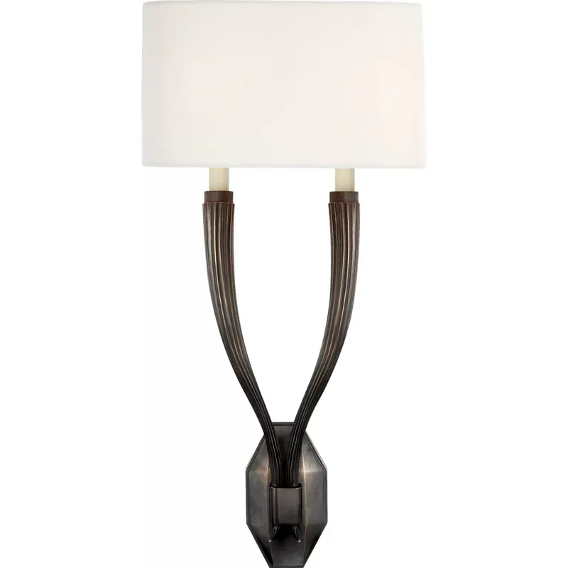 Chapman & Myers Ruhlmann 2 Light 10.75 inch Bronze Double Sconce Wall Light in Linen