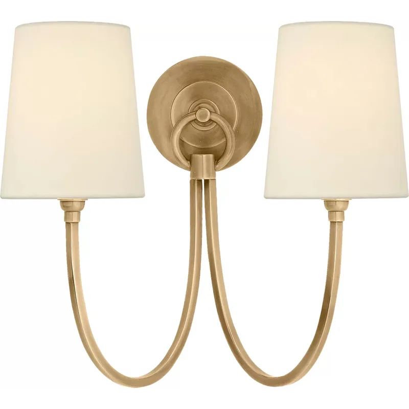 Thomas O'Brien Reed 2 Light 15 inch Hand-Rubbed Antique Brass Double Sconce Wall Light in Linen