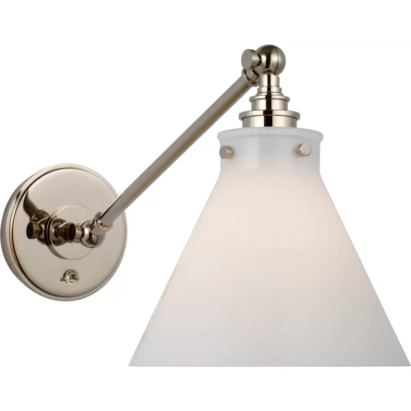 Chapman & Myers Parkington LED 8.5 inch Polished Nickel Single Library Wall Light in White Glass