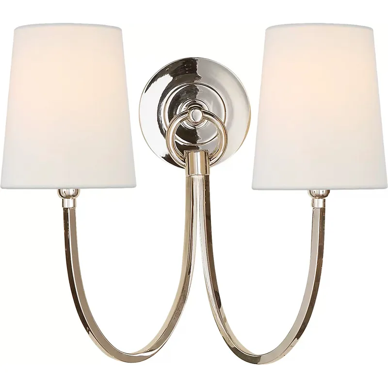 Thomas O'Brien Reed 2 Light 15 inch Polished Nickel Double Sconce Wall Light in Linen