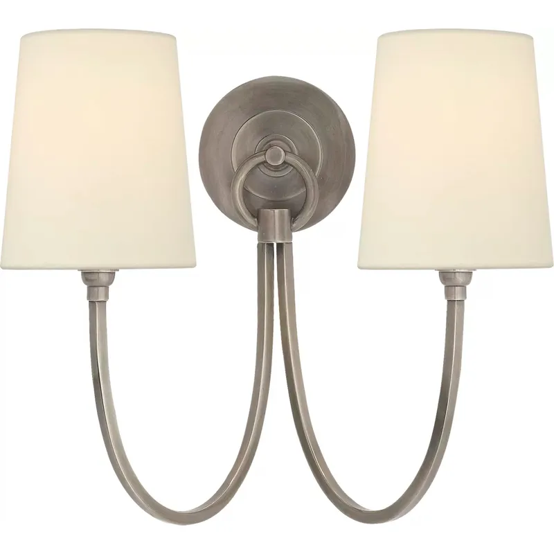 Thomas O'Brien Reed 2 Light 15 inch Antique Nickel Double Sconce Wall Light in Linen