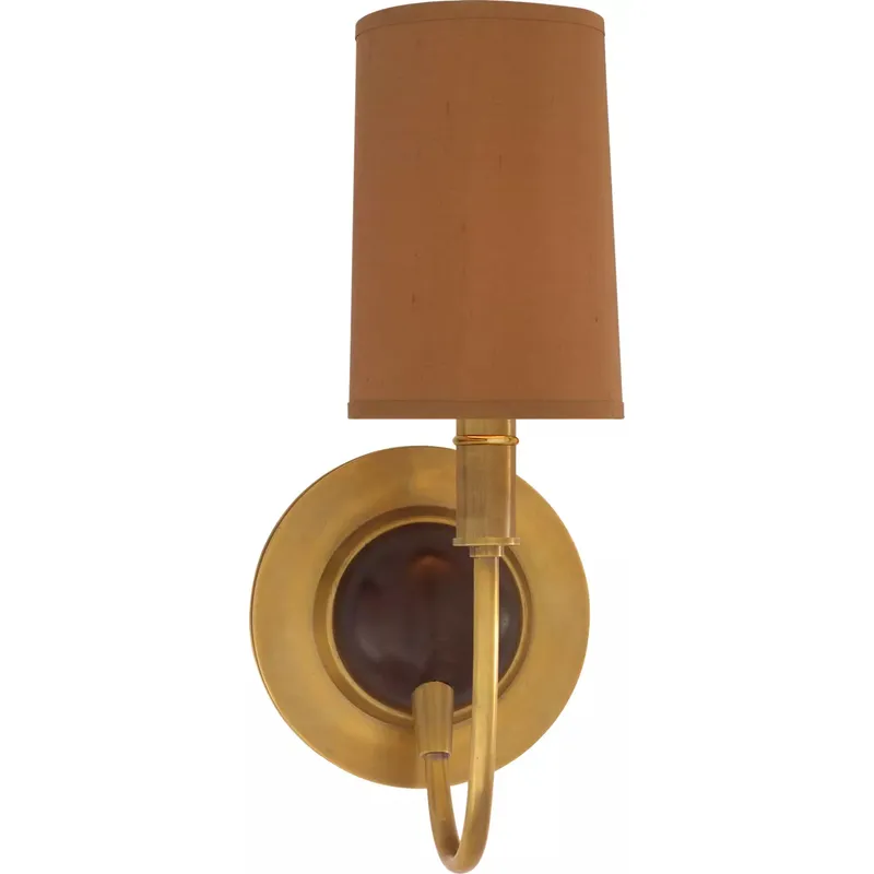 Thomas O'Brien Elkins 1 Light 5.5 inch Antique Brass with Chocolate Sconce Wall Light in Fawn Silk, Hand-Rubbed Antique Brass and Chocolate Wood
