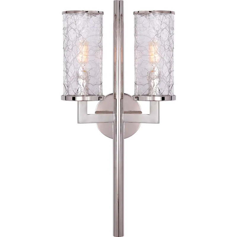Kelly Wearstler Liaison 2 Light 9.5 inch Polished Nickel Double Sconce Wall Light in Crackle Glass