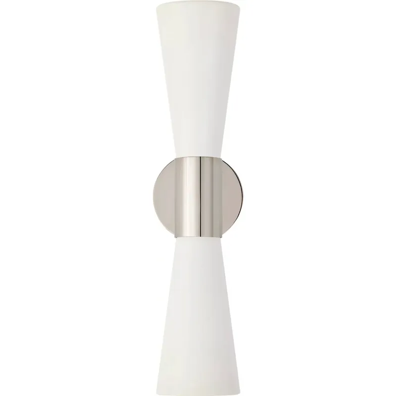 AERIN Clarkson 2 Light 4.5 inch Polished Nickel Narrow Sconce Wall Light in White, Polished Nickel and White, Medium
