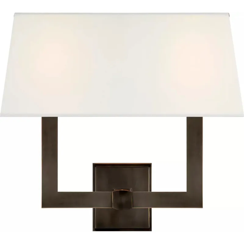 Chapman & Myers Square Tube 2 Light 15.5 inch Bronze Double Sconce Wall Light in Linen 2