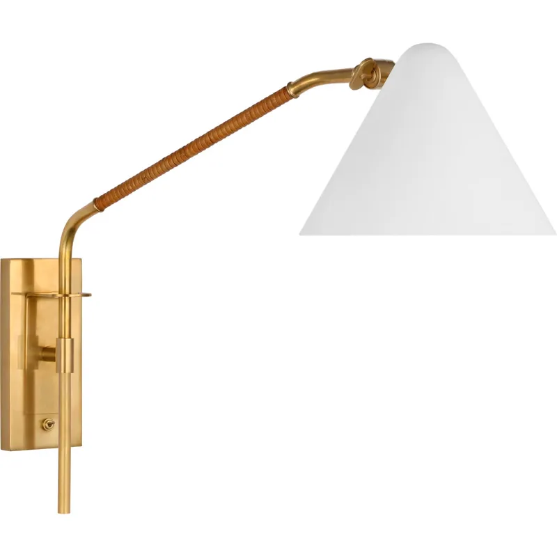 Amber Lewis Laken LED 8.5 inch Hand-Rubbed Antique Brass and Natural Rattan Articulating Wall Light, Medium