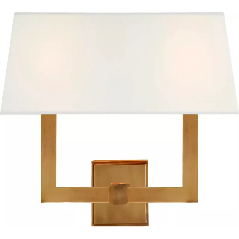 Chapman & Myers Square Tube 2 Light 15.5 inch Hand-Rubbed Antique Brass Double Sconce Wall Light in Linen 2