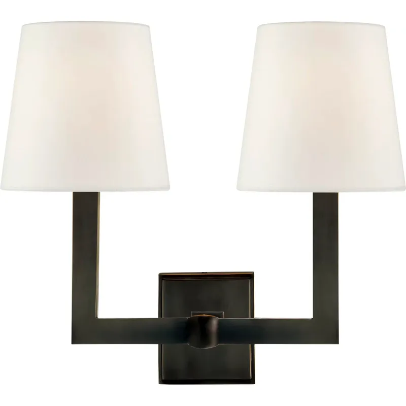 Chapman & Myers Square Tube 2 Light 15 inch Bronze Double Sconce Wall Light in Linen 1