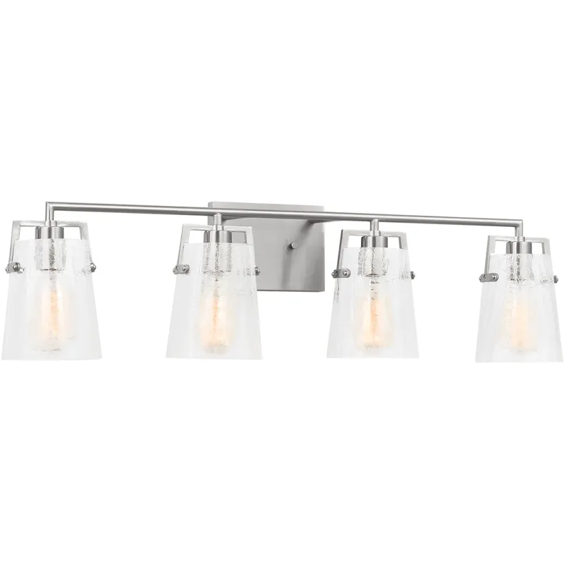 Drew & Jonathan Crofton 4 Light 33.38 inch Brushed Nickel Vanity Light Wall Light in Clear Crackle Glass