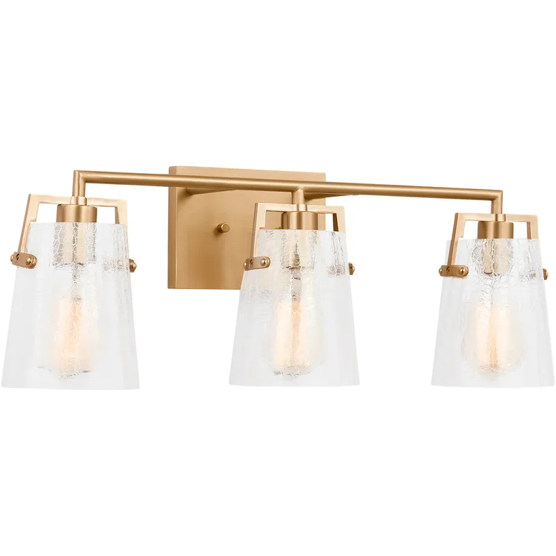 Drew & Jonathan Crofton 3 Light 24 inch Satin Brass Vanity Light Wall Light in Clear Crackle Glass