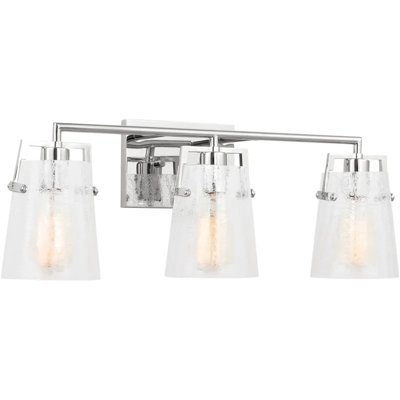 Drew & Jonathan Crofton 3 Light 24 inch Chrome Vanity Light Wall Light in Clear Crackle Glass