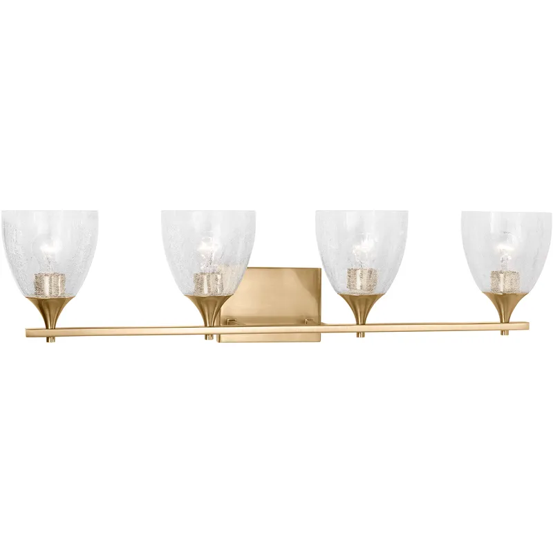 Drew & Jonathan Toffino 4 Light 36 inch Satin Brass Vanity Light Wall Light in Clear Crackle Glass
