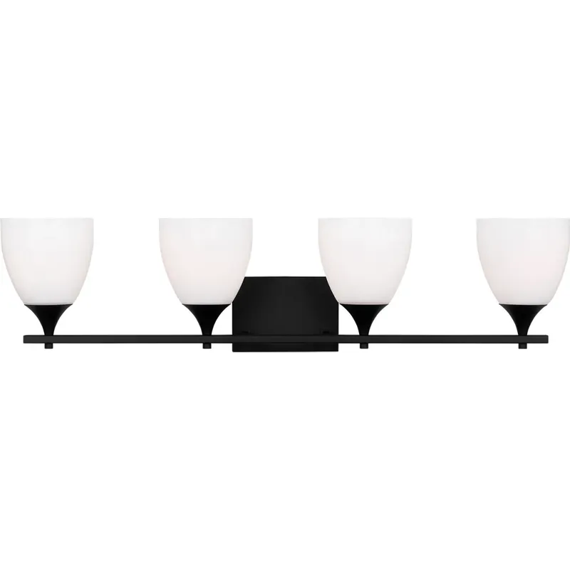 Drew & Jonathan Toffino 4 Light 36 inch Midnight Black Wall Bath Fixture Wall Light in Milk Glass