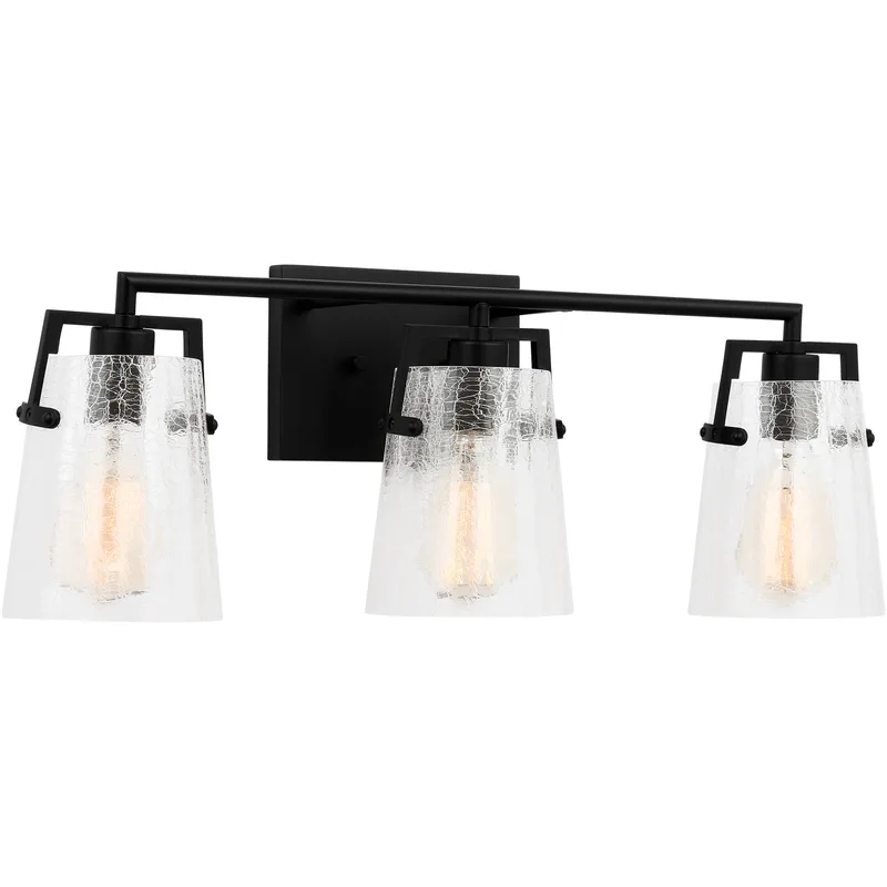 Drew & Jonathan Crofton 3 Light 24 inch Midnight Black Vanity Light Wall Light in Clear Crackle Glass