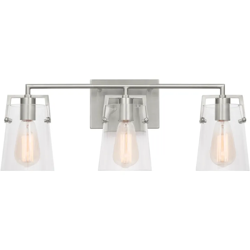 Drew & Jonathan Crofton 3 Light 24 inch Brushed Steel Wall Bath Fixture Wall Light in Clear Glass