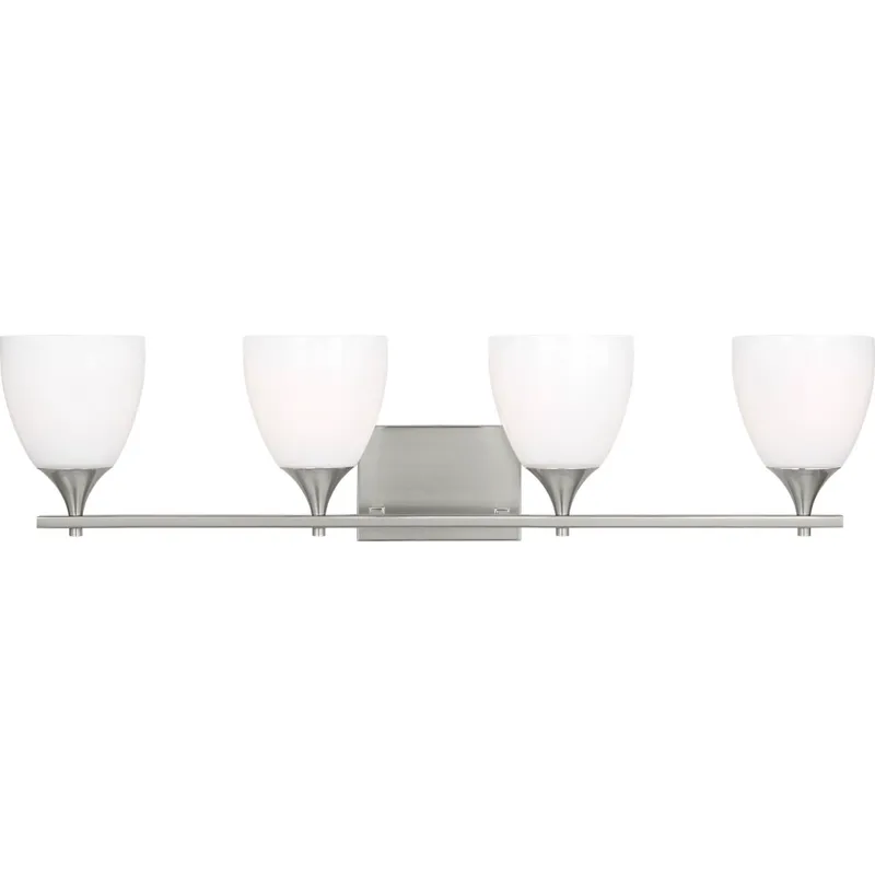 Drew & Jonathan Toffino 4 Light 36 inch Brushed Steel Wall Bath Fixture Wall Light in Milk Glass