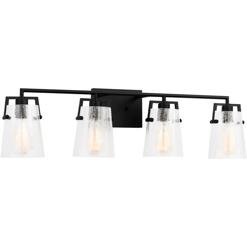 Drew & Jonathan Crofton 4 Light 33.38 inch Midnight Black Vanity Light Wall Light in Clear Crackle Glass