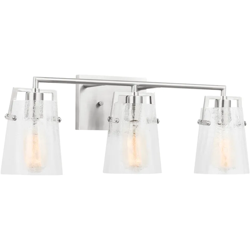 Drew & Jonathan Crofton 3 Light 24 inch Brushed Nickel Vanity Light Wall Light in Clear Crackle Glass