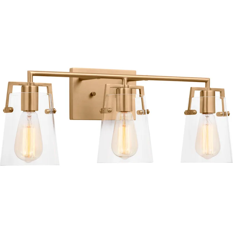 Drew & Jonathan Crofton 3 Light 24 inch Satin Brass Wall Bath Fixture Wall Light in Clear Glass