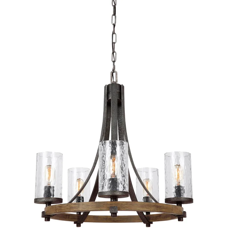 Sean Lavin Angelo 5 Light 24 inch Distressed Weathered Oak / Slate Grey Metal Chandelier Ceiling Light