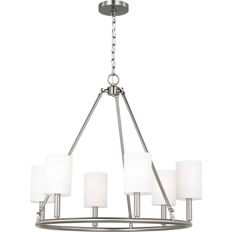 Drew & Jonathan Egmont 6 Light 28 inch Brushed Steel Chandelier Ceiling Light