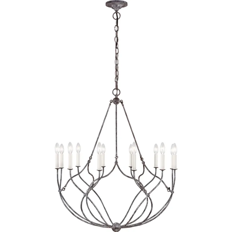 C&M by Chapman & Myers Richmond 12 Light 31.38 inch Weathered Galvanized Chandelier Ceiling Light