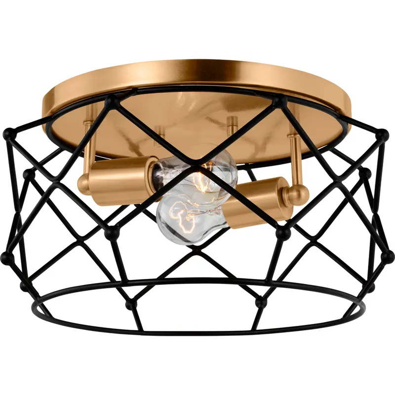 Zarra 2 Light 14 inch Satin Brass Flush Mount Ceiling Light