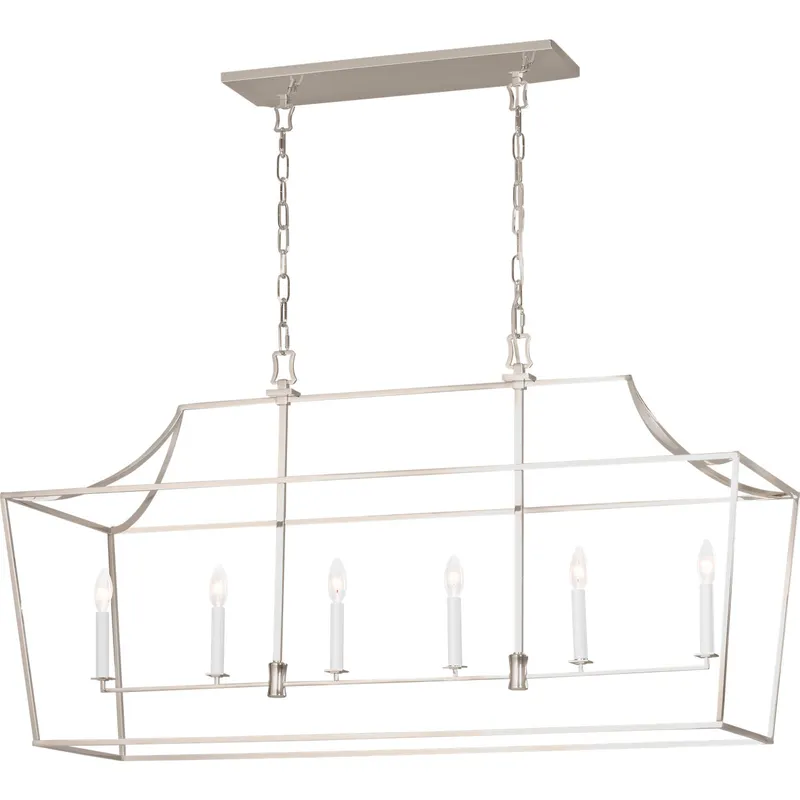 C&M by Chapman & Myers Southold 6 Light 48 inch Polished Nickel Hanging Linear Lantern Ceiling Light
