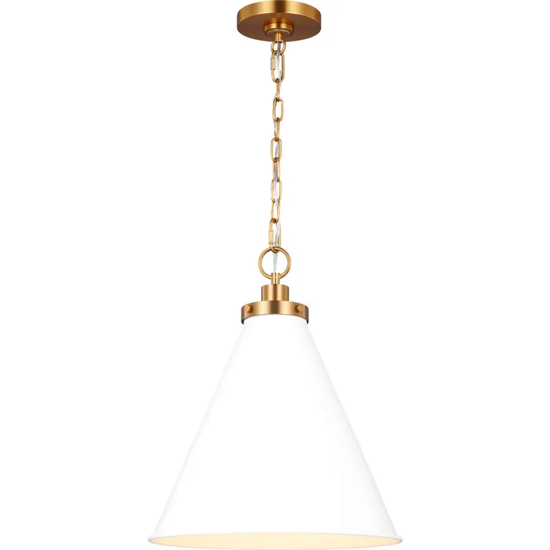 C&M by Chapman & Myers Wellfleet 1 Light 15.63 inch Matte White and Burnished Brass Pendant Ceiling Light in Matte White / Burnished Brass