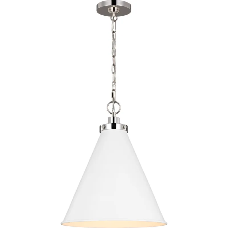 C&M by Chapman & Myers Wellfleet 1 Light 15.63 inch Matte White and Polished Nickel Pendant Ceiling Light in Matte White / Polished Nickel