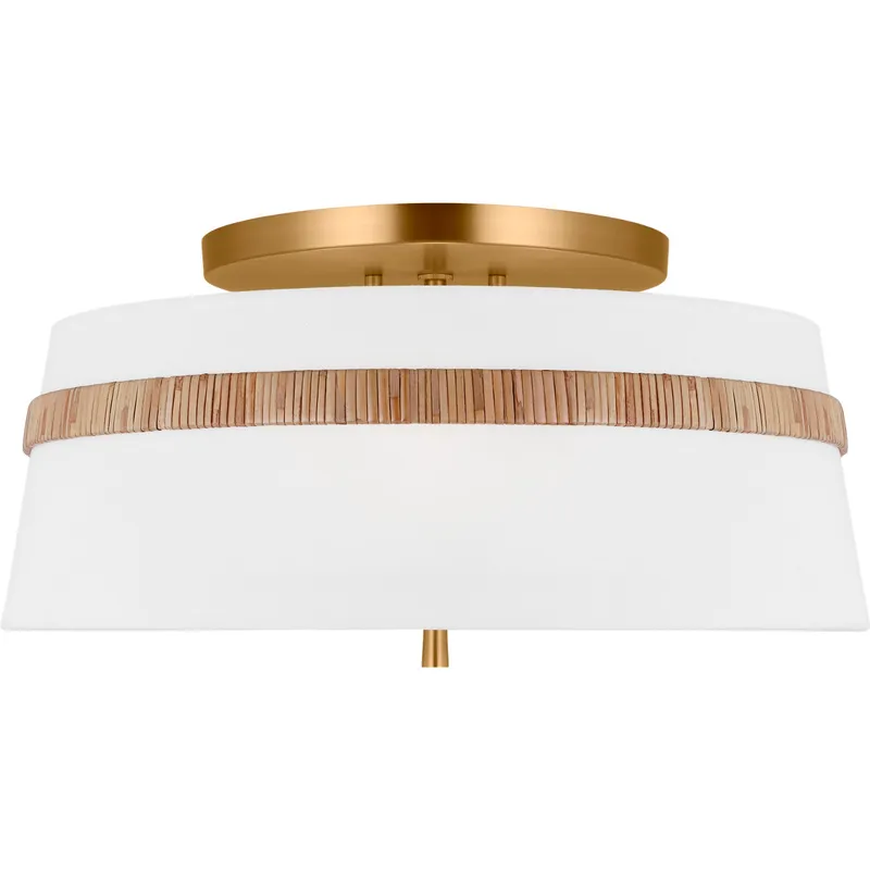 AH by Alexa Hampton Cordtlandt 3 Light 19 inch Burnished Brass with Rattan Semi-Flush Mount Ceiling Light