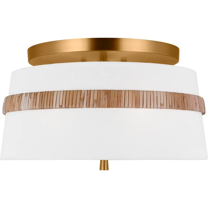 AH by Alexa Hampton Cordtlandt 3 Light 14 inch Burnished Brass with Rattan Semi-Flush Mount Ceiling Light