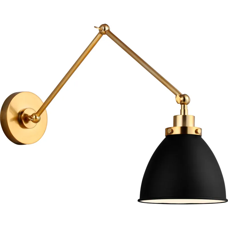 C&M by Chapman & Myers Wellfleet 26 inch 75 watt Midnight Black and Burnished Brass Task Sconce Wall Light in Midnight Black / Burnished Brass