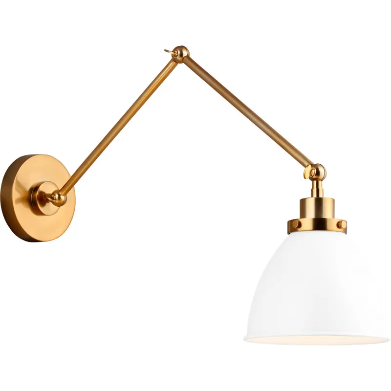 C&M by Chapman & Myers Wellfleet 26 inch 75 watt Matte White and Burnished Brass Task Sconce Wall Light in Matte White / Burnished Brass