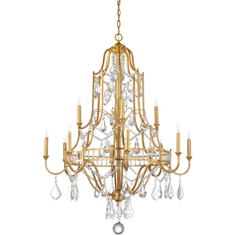Wildwood 12 Light 35 inch Antique Gold Leaf Chandelier Ceiling Light, Large