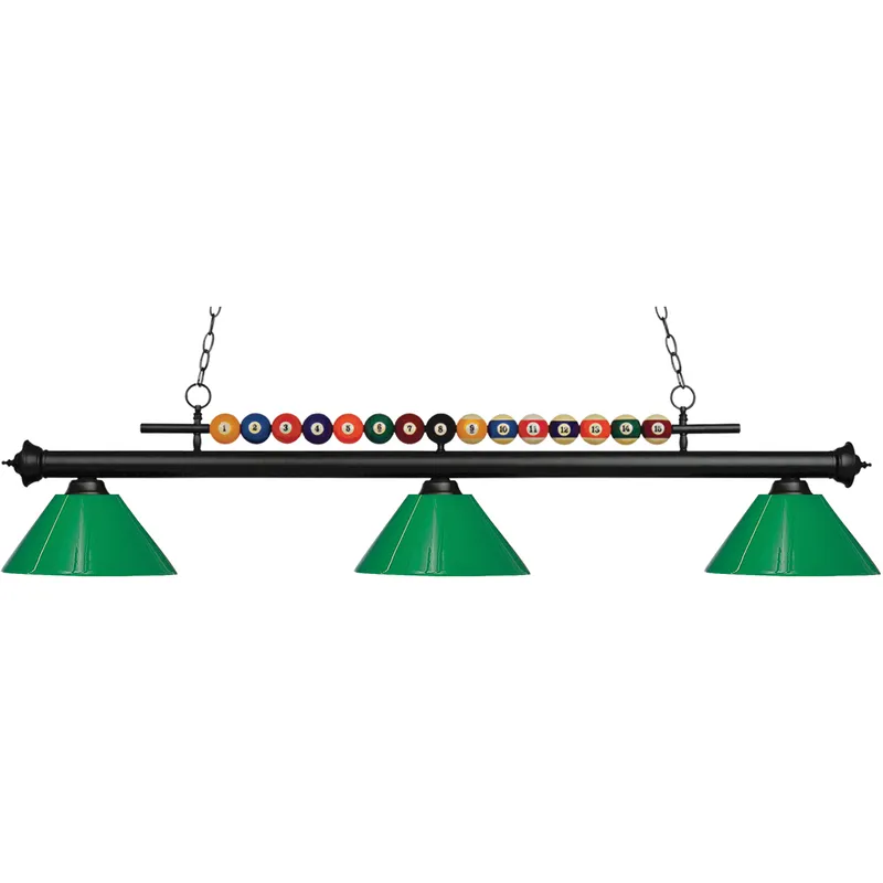 Shark 3 Light 58 inch Matte Black Billiard Ceiling Light in Green Plastic