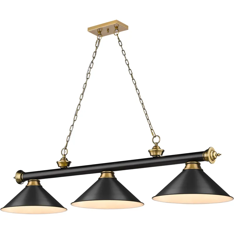 Cordon 3 Light 57.25 inch Matte Black and Rubbed Brass Billiard Ceiling Light in Matte Black Steel