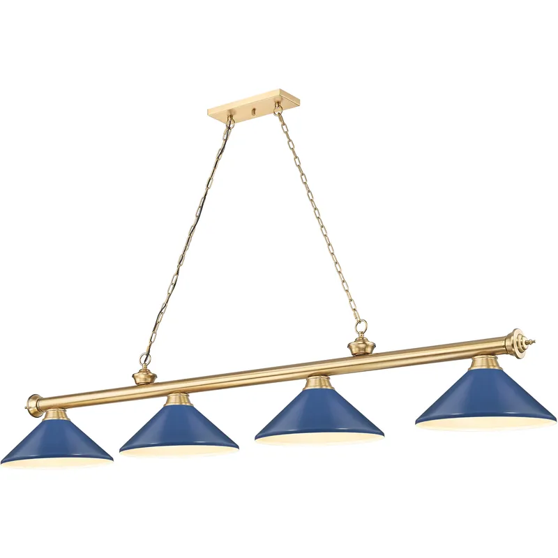 Cordon 4 Light 81.75 inch Heritage Brass Billiard Ceiling Light in Navy Blue